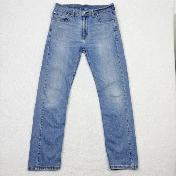 Levis 505 Regular Fit Straight Leg Light Wash Blue Stretch Jeans Mens 32x32 - Picture 2 of 11